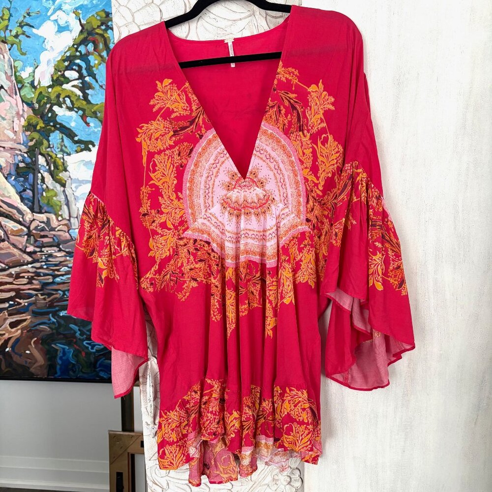 Gorgeous Hot Pink Fuschia Free People Top Butterfly Sleeves Size L
